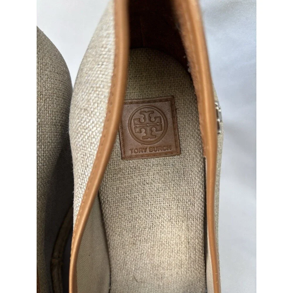 Tory Burch Majorca Canvas Espadrille Wedge Peep Toe Shoes Size 39 - 8-8.5M